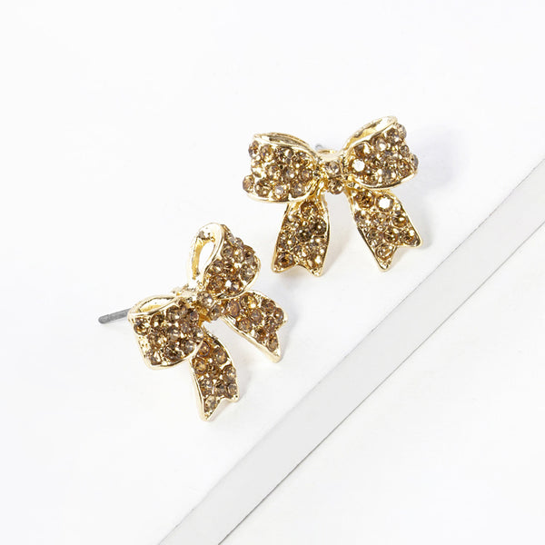 Bianca - Crystal Rhinestone Pave Bow Stud Earrings