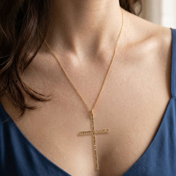 Amelia - Pave Cross Pendant Necklace