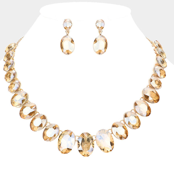 Lace - Oval Stone Link Necklace Set