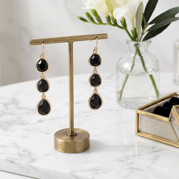 Aaliyah - Triple Faceted Teardrop Stone Link Drop Earrings