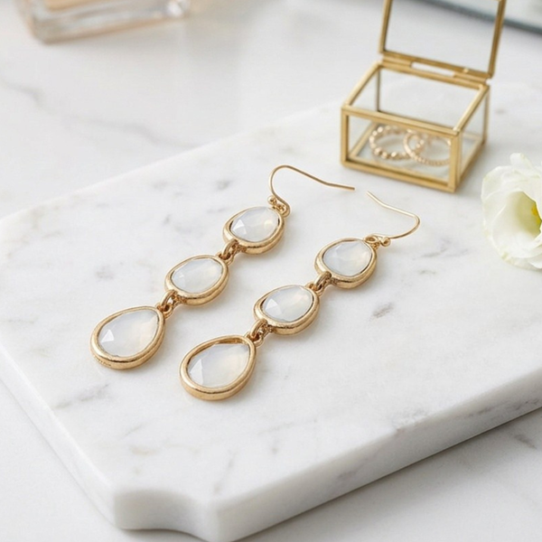 Aaliyah - Triple Faceted Teardrop Stone Link Drop Earrings