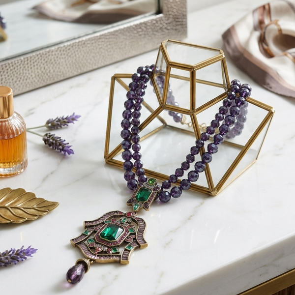 Letina - Vintage Inspired Gem Embellished Pendat Statement Necklace