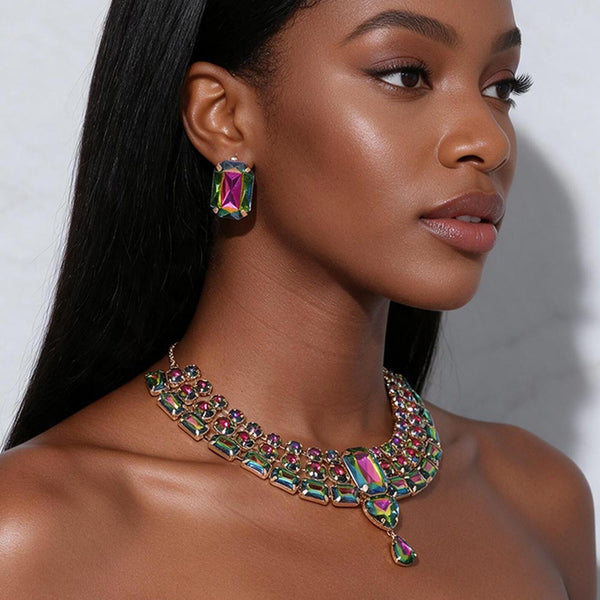 Tayla - Faceted Gem Drop Cluster Necklace