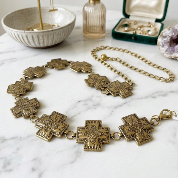 Annika - Western Inspired Metal Cross Medallion Chain Belt
