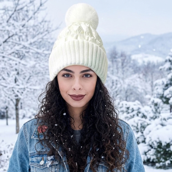 Opal - Fleece Lining Puffer Pom Pom Winter Hat