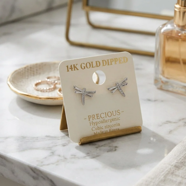 Leona - 14K Gold Dipped Cubic Zirconia Dragonfly Stud Earrings