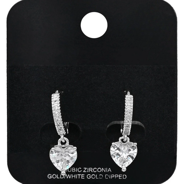 Giada - Gold Dipped/White Gold Dipped Cubic Zirconia Heart Drop Hoop Earrings