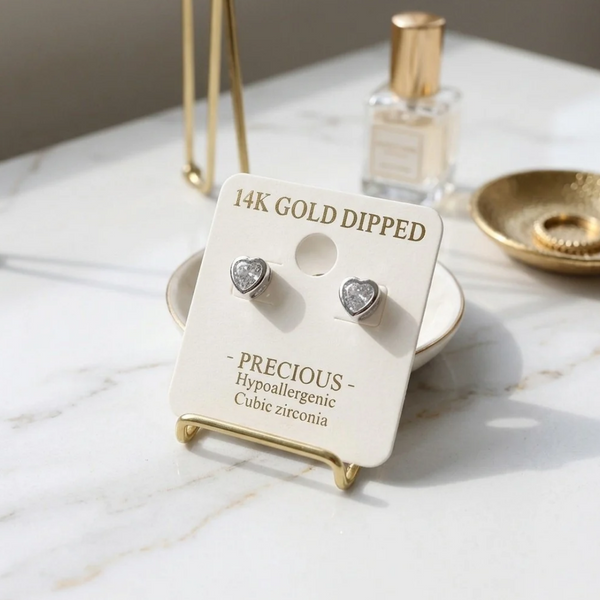 Hayes - 14K Gold Dipped Cubic Zirconia Heart Stud Earrings
