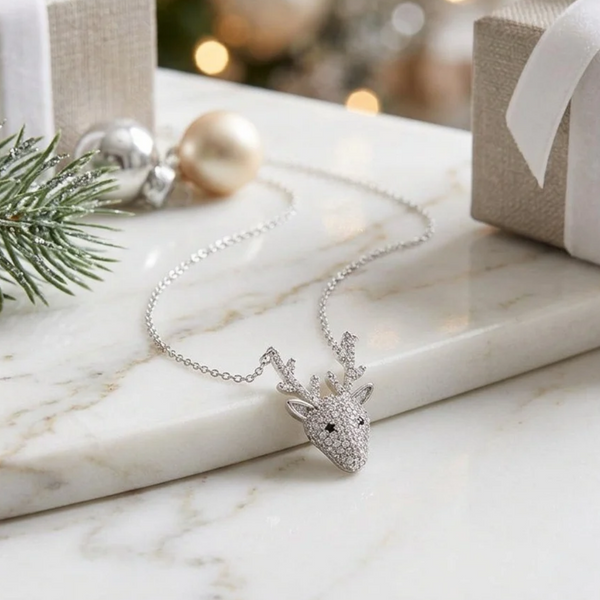 Peregrine - Gold Dipped/White Gold Dipped Cubic Zirconia Reindeer Pendant Necklace