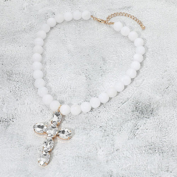 Sally - Oval Stone Cross Pendant Necklace