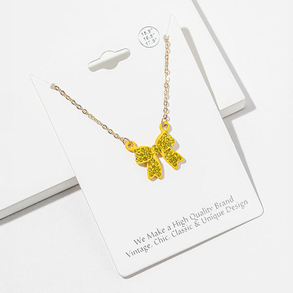 Maria - Rhinestone Bow Pendant Necklace