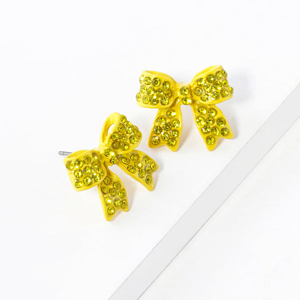 Bianca - Crystal Rhinestone Pave Bow Stud Earrings