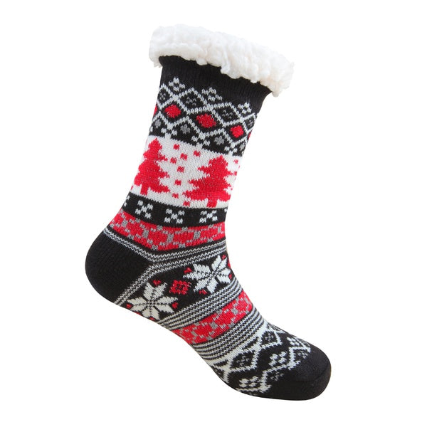 Classic Snowflake and Christmas Tree Sherpa Socks
