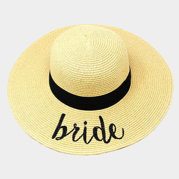 Bride Embroidered Straw Floppy Sun Hat