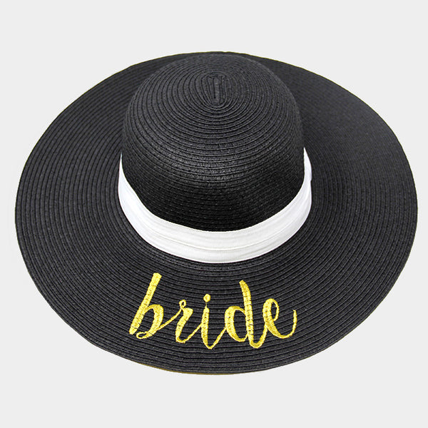 Bride Embroidered Straw Floppy Sun Hat