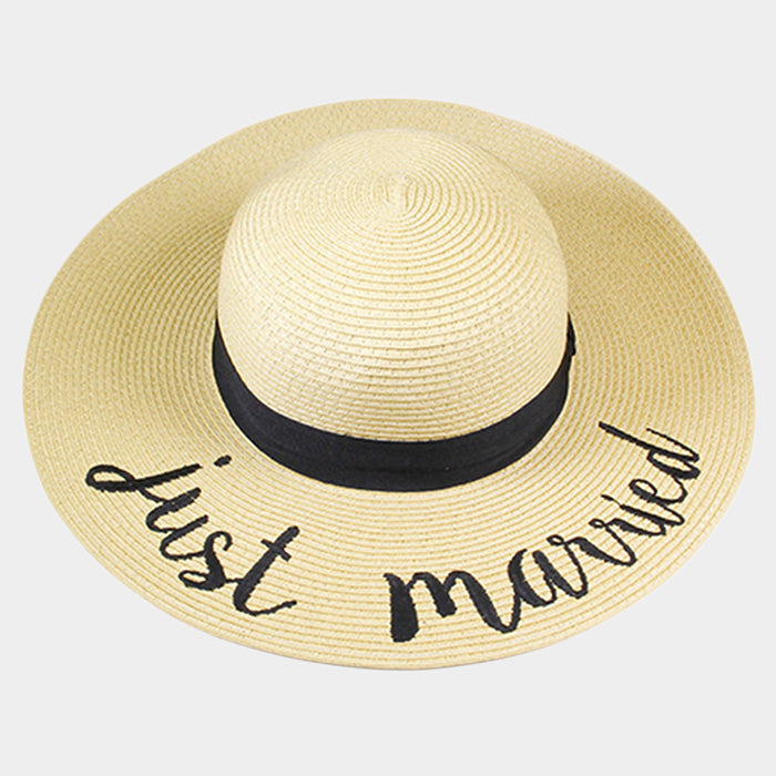 Just Married Embroidered Straw Floppy Sun Hat
