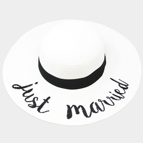 Just Married Embroidered Straw Floppy Sun Hat