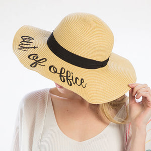 Out of Office Embroidered Straw Floppy Sun Hat