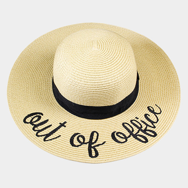 Out of Office Embroidered Straw Floppy Sun Hat
